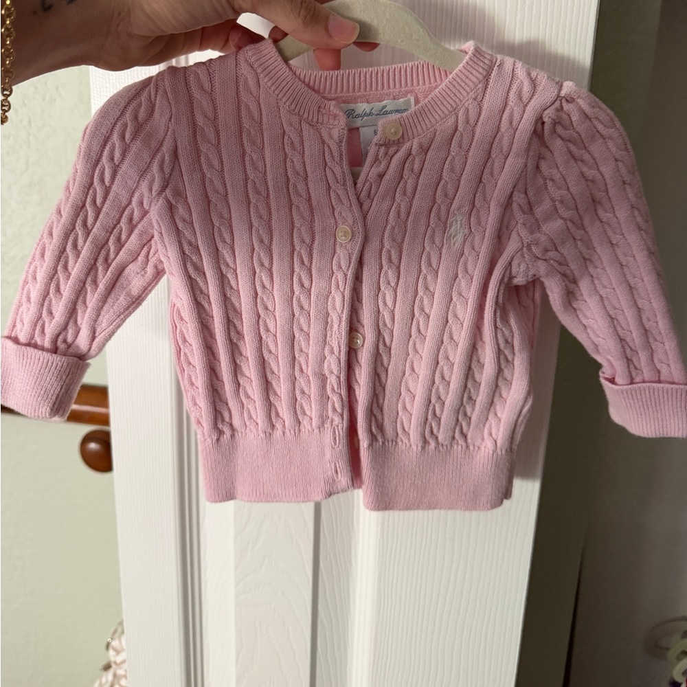 Ralph Lauren Light Pink Cable-Knit Baby Cardigan